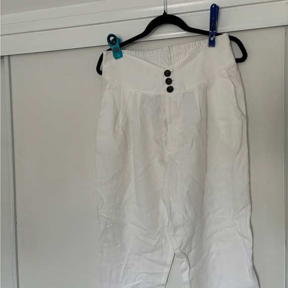 Enza costa white French linen button down high waisted pants nwt - Picture 2 of 5